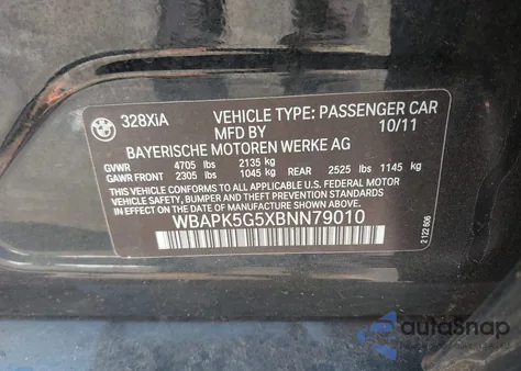 2011 BMW 328I xDrive from USA, damaged, VIN WBAPK5G5XBNN79010